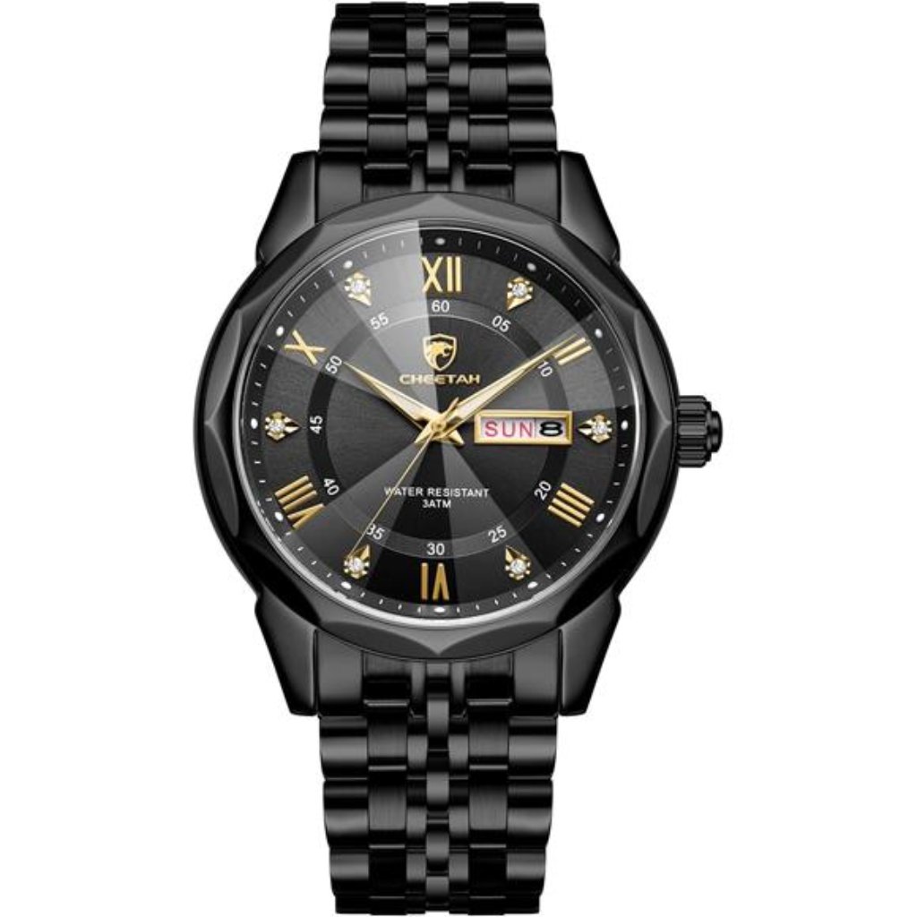 Diamond Stainless Steel Quartz Date Week Display Luminous Hands